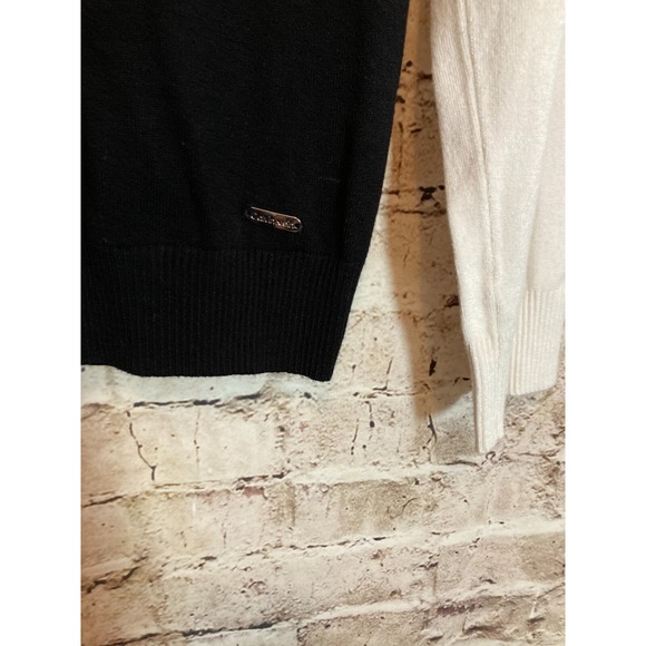 Calvin Klein Turtleneck Top Womens Large Black & Ivory Colorblock Ribbed Stretch - Picture 7 of 13